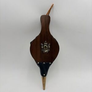 Vintage Fireplace Woodstove Bellows Blower Wood Leather Brass Eagle Crest 16"